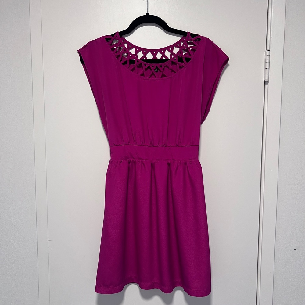 Forever 21 Magenta Sleeveless Dress with Lattice Neckline